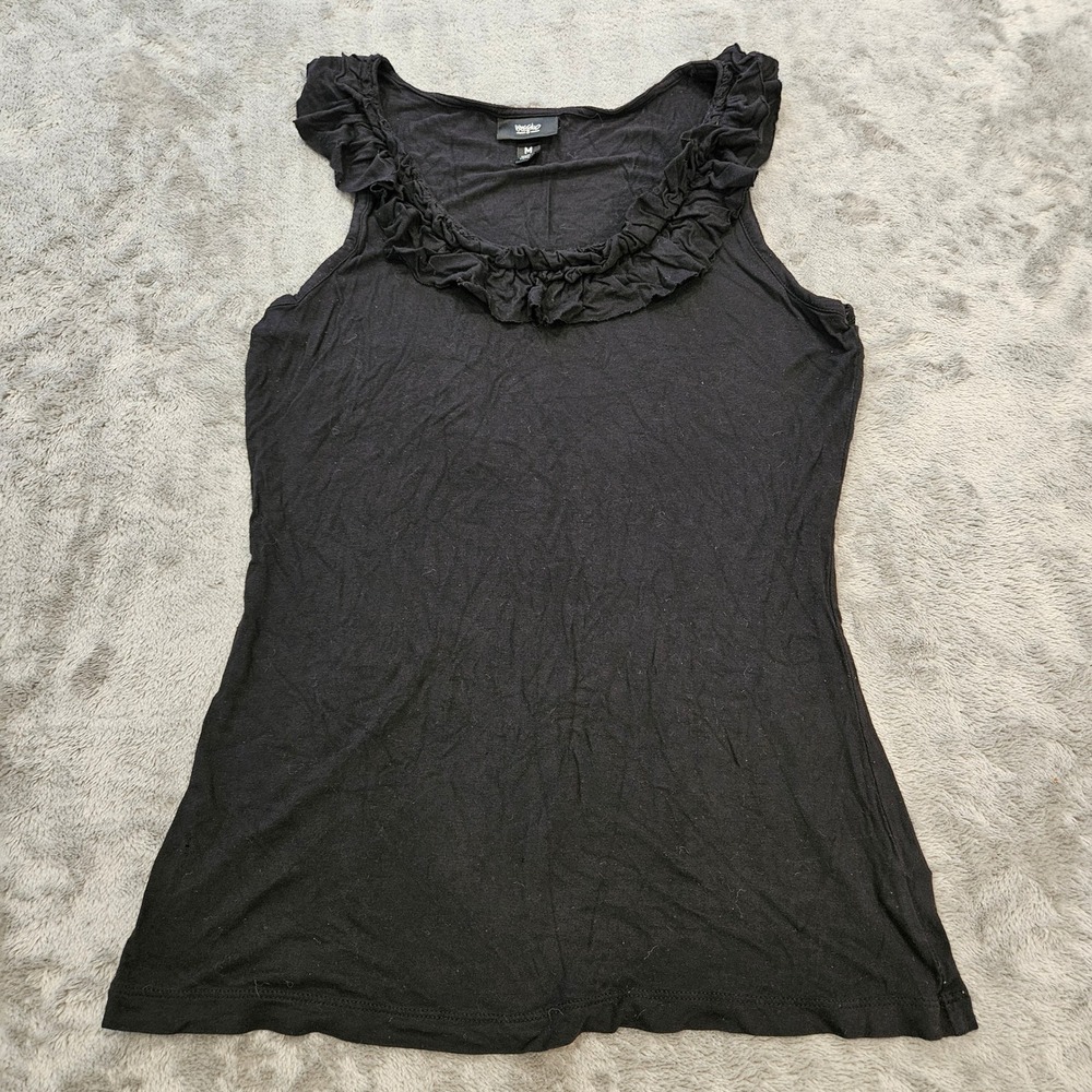 Mossimo Womens Black Ruffle Neck Sleeveless Tank Top Rayon Size M